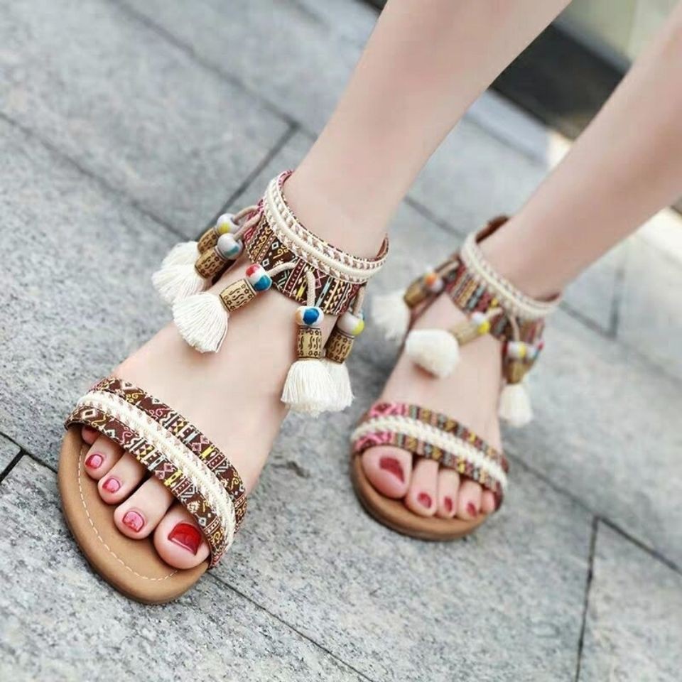 Giày Sandal Đế Xuồng Size Lớn Thời Trang Vintage Bohemian Dành Cho Nữ