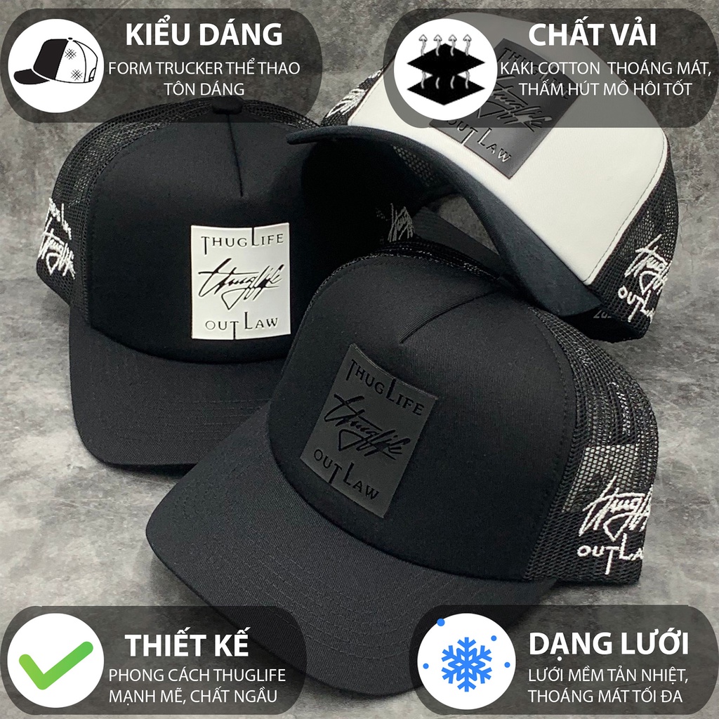 Mũ lưỡi trai nón kết THUGLIFE phối lưới phom trucker thể thao ulzzang unisex nam nữ nhiều màu