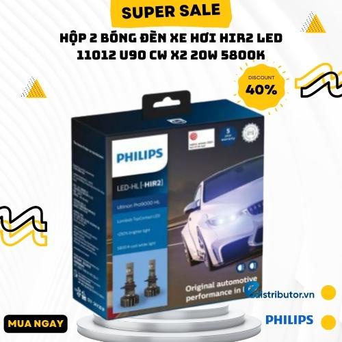 Hộp 2 Bóng Đèn Xe Hơi Philips HIR2 LED 11012 U90 CW X2 20W 5800k (Hàng Chính Hãng)