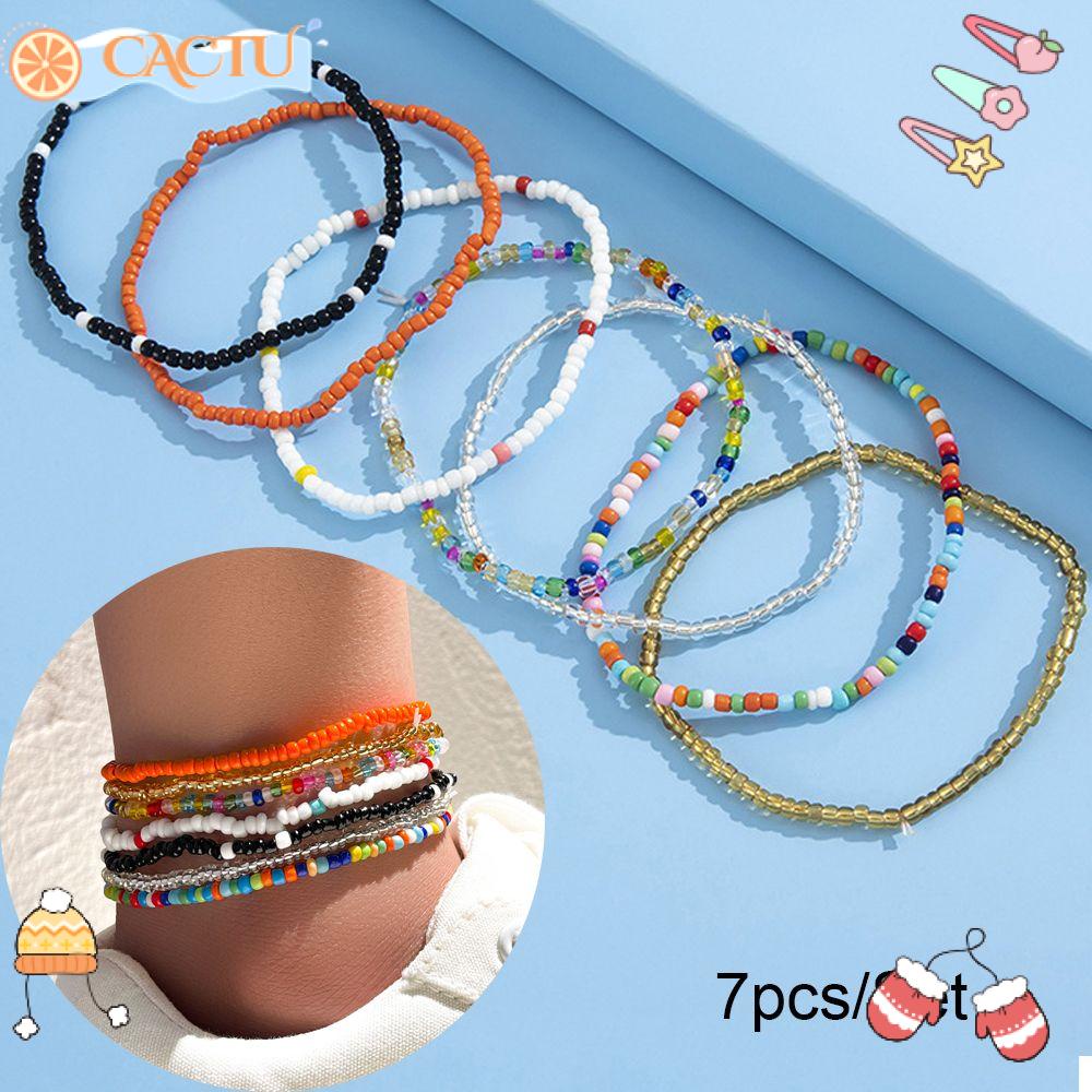 Bộ 7 Lắc Chân Co Giãn Đính Hạt Thủ Công Thời Trang
