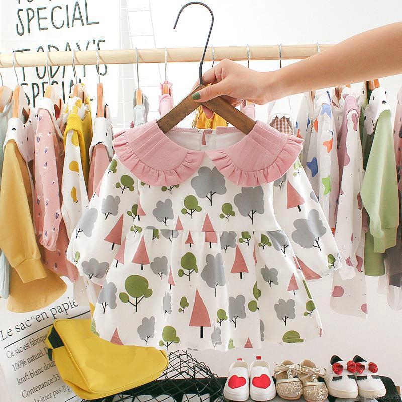 Fashion Baby Girls Long Sleeves Cartoon Pattern Cute Dress
