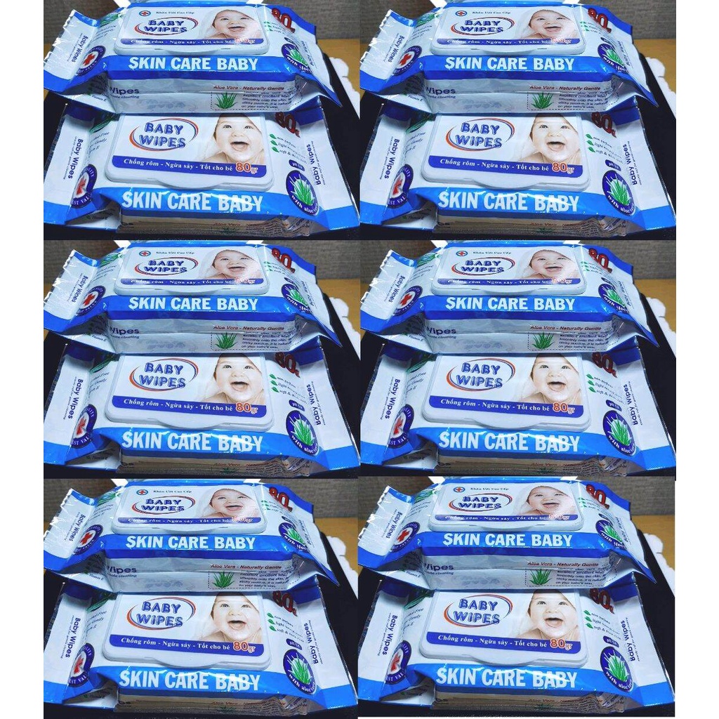 Combo 10 gói Khăn ướt BABY WIPES Xanh 80gr, Vải mềm mịn, Không Mùi, Hàng chuẩn, Giá Gốc