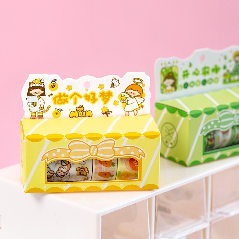 Ông Giấy 8 kiểu 5 cuộn / hộp Keo dán phim hoạt hình Cô gái sáng tạo Tự làm thẻ tài khoản cắt dán băng keo dán trang trí đa năng