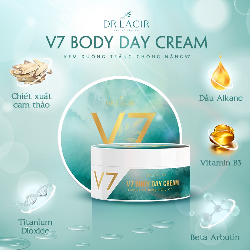 Kem chống nắng dưỡng trắng da body Dr.Lacir V7 Day Cream 180ml LM19