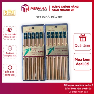 Set 10 đôi đũa tre cao cấp, chống ẩm mốc, không trơn, không hóa chất, an toàn cho người sử dụng