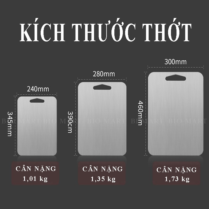 Thớt INOX chữ nhật kháng khuẩn cao cấp - Rã đông tốt, chống gỉ sét, vi khuẩn, dễ dàng vệ sinh [ Dày 0,3cm ] – BIO127