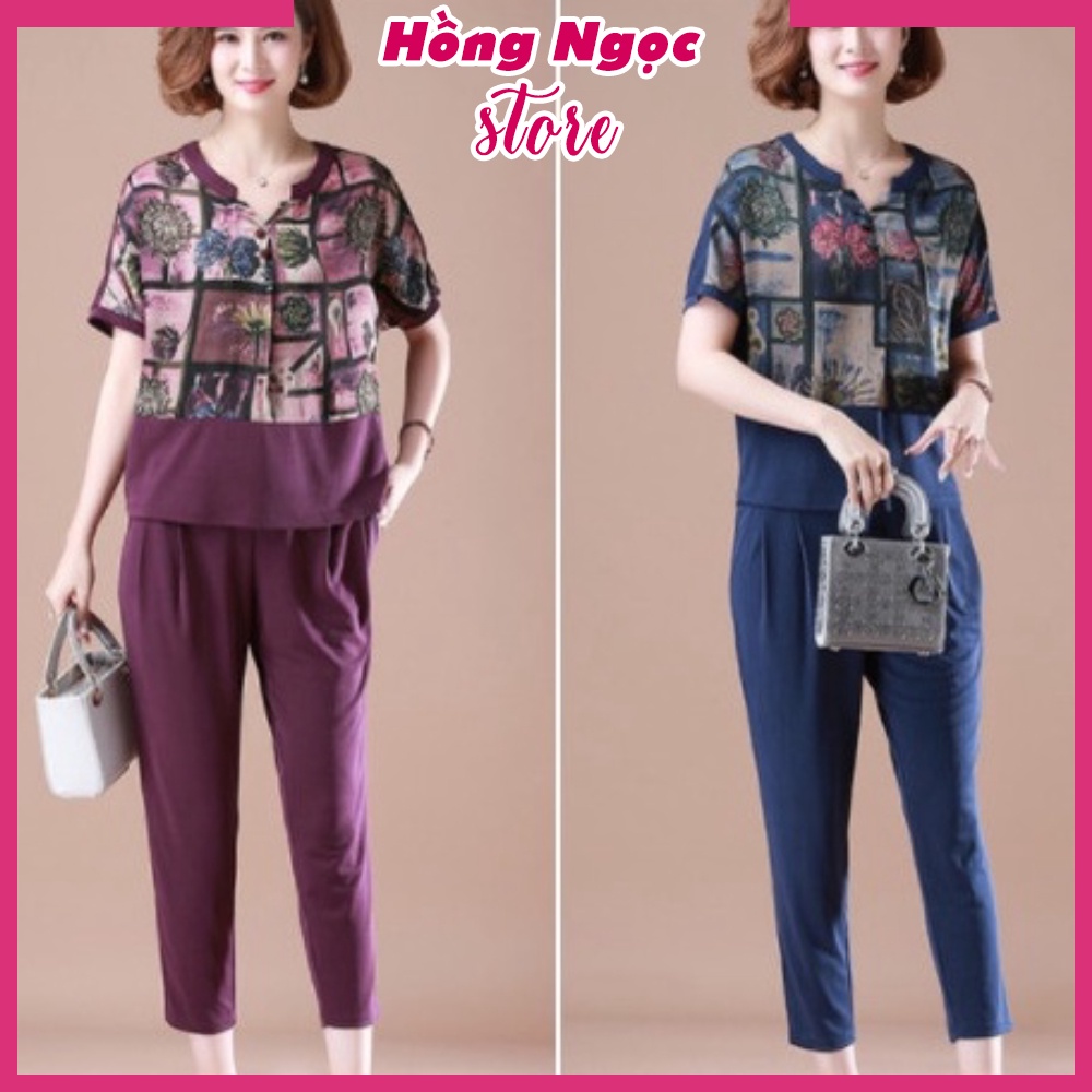 Bộ mặc nhà nữ, chất thun thể thao co giãn, form rộng thoải mái, quần áo trung niên cho bà, cho mẹ Hồng Ngọc Store ĐBS.30