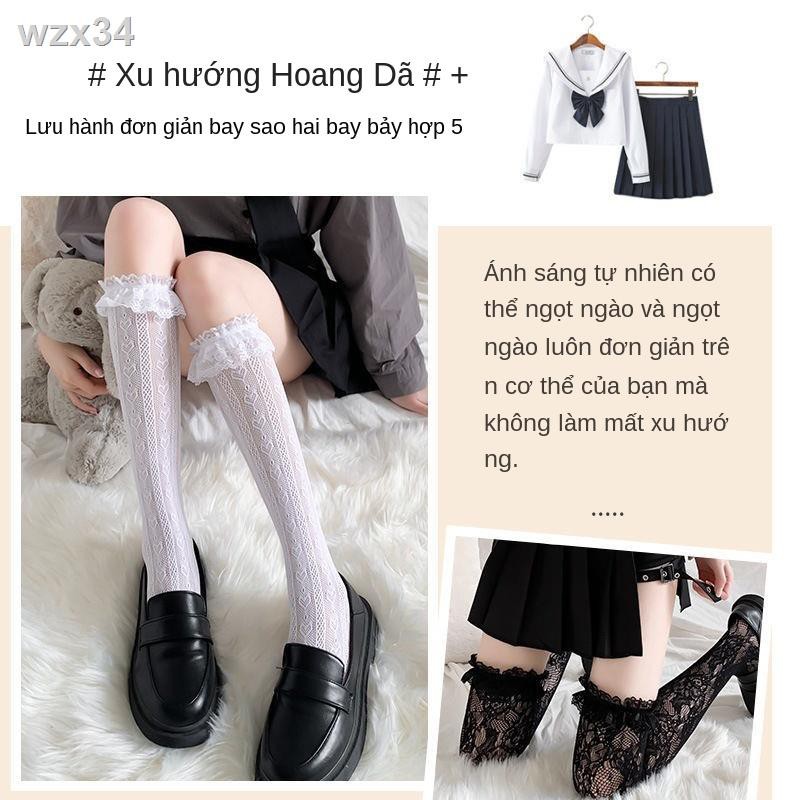 Vớ ren lolita nữ màu đen phối bắp chân tất Nhật jk mùa hè mỏng phù hợp dài qua đầu gối