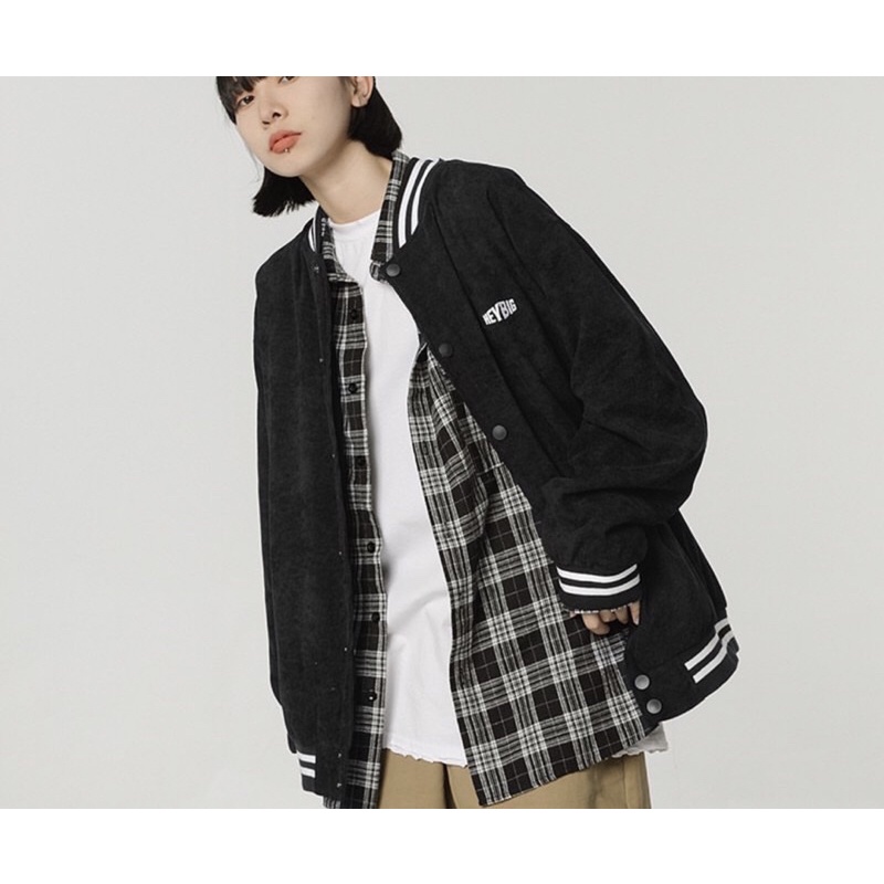 Áo bomber nhung tăm basic hai màu HEYBIG mẫu mới