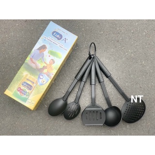 Bộ dụng cụ bếp 5 món nhựa đen cao cấp hkm Enfa