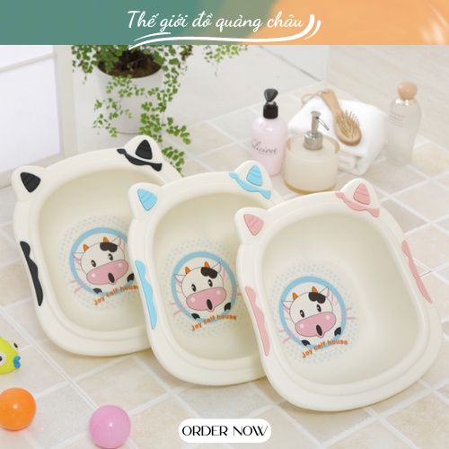 Chậu rửa mặt trẻ em hình con bò cao cấp - Chậu nhựa an toàn họa tiết đáng yêu cho bé (PK3)