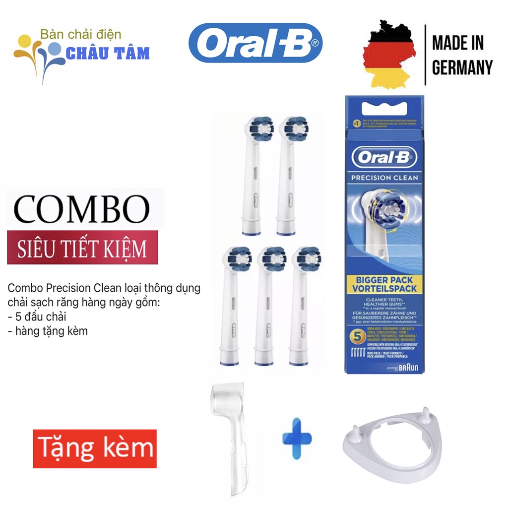 Bộ 5 đầu thay Oral-B Presicion Clean (made in Germany) + Tặng 1 giá cắm sạc + nắp bảo vệ đầu bàn chải