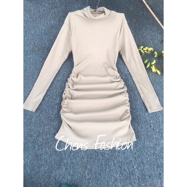 ⚡️Hot⚡️Đầm Body - Váy Body Nữ - Len Tăm Cổ Lọ Cao - Tay Dài Nhún Eo - Mẫu Mới Chens Fashion