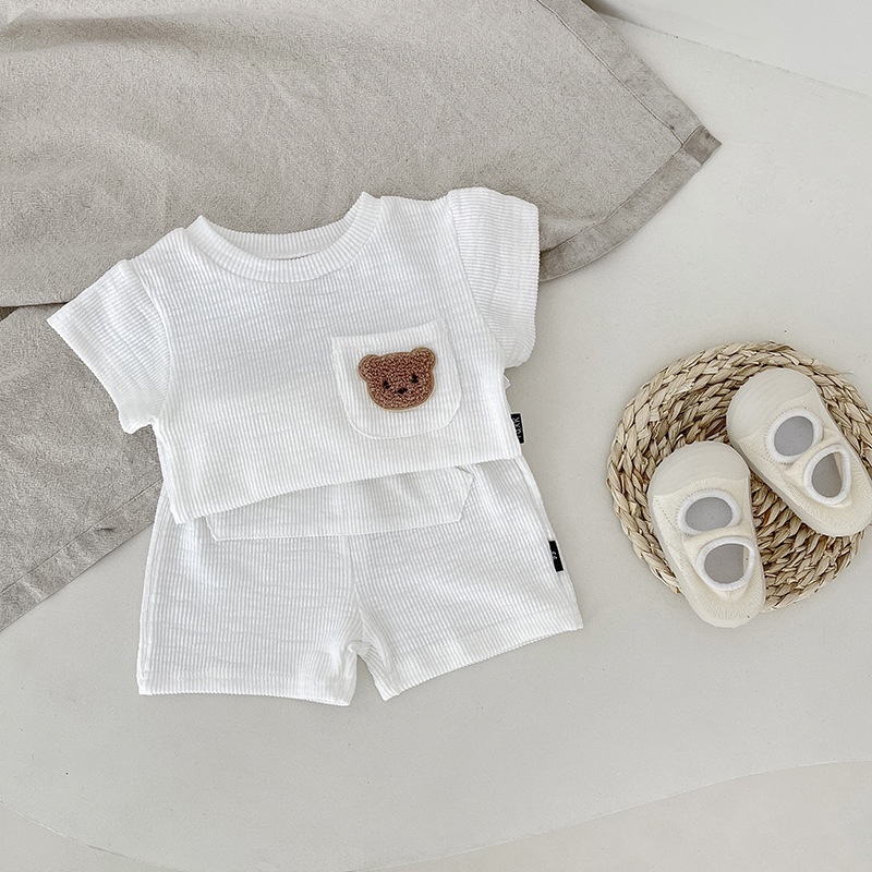 Bộ Quần Short Và Áo Thun Cotton Ngắn Tay Hình Gấu Dễ Thương Cho Bé