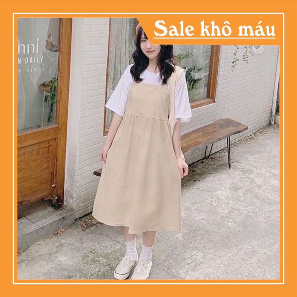 Set Váy Nữ, Bộ Yếm Kaki Mix Kèm Áo Thun Cotton/ Set Yếm Nữ Áo Thun Dáng Rộng