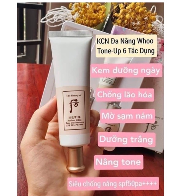 Kem chống nắng dưỡng trắng Whoo Radiant White Tone Up Sunscreen☀️CHUẨN AUTH 100%☀️nâng tone da SPF50+/PA++++ gói 1ml | BigBuy360 - bigbuy360.vn