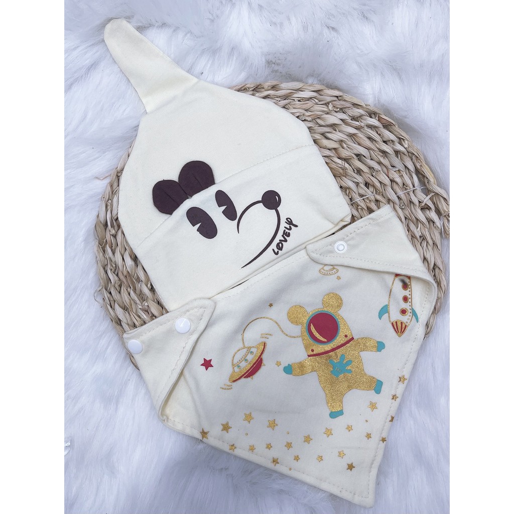 Set khăn mũ yếm dãi hình thú đáng yêu cho bé chất cotton hàng xuất khẩu