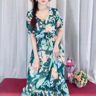 Sale đầm maxi hoa xanh