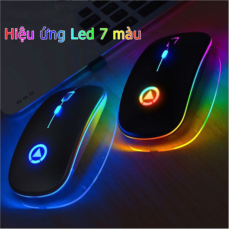 Chuột không dây bluetooth tự sạc pin A2 siêu mỏng chống ồn có led RGB