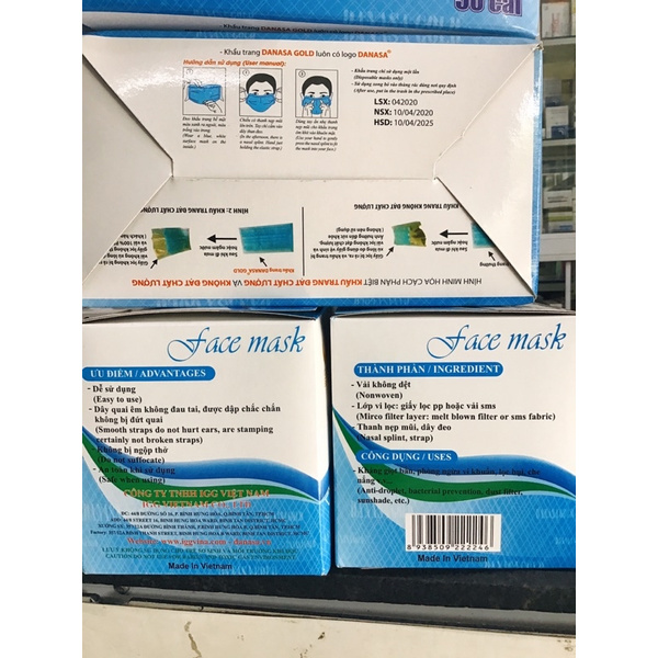 Khẩu trang y tế DANASA 4 lớp kháng khuẩn hộp 5bịch, bịch 10cái