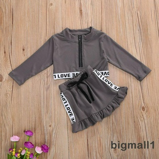 Set Áo Croptop Tay Dài In Chữ + Chân Váy Thể Thao Cho Bé Gái