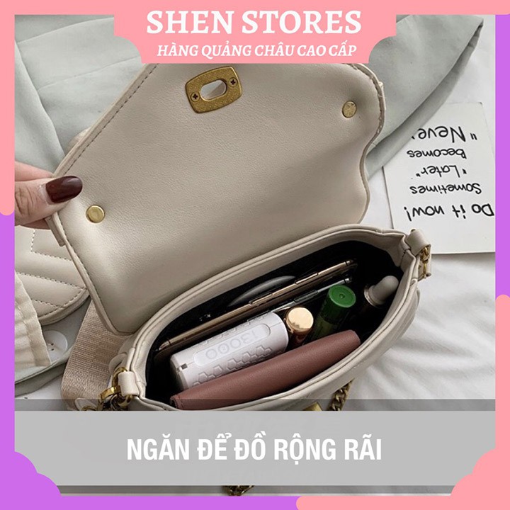 Túi xách nữ trần chỉ nắp V, túi đeo chéo da mềm cao cấp đi chơi, đi làm công sở  - SHEN STORE T0416