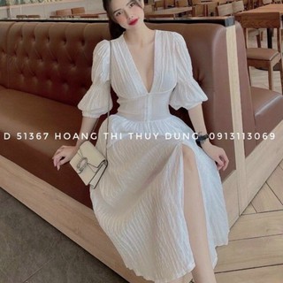 Đầm maxi trắng xô nút