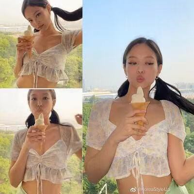Áo Croptop Chất Chiffon Hoạ Tiết Hoa Phong Cách Blackpink jennie
