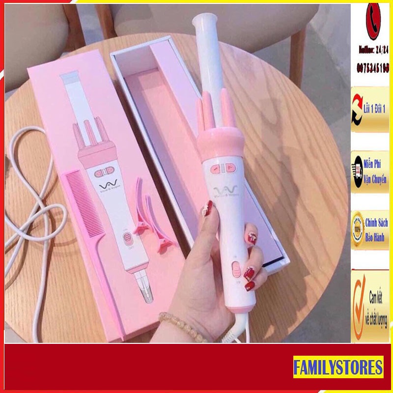 Máy uốn tóc xoay tự động 360 VIVID &amp; VOGUE,Máy uốn tóc mini làm xoăn tóc tự động 3 trục