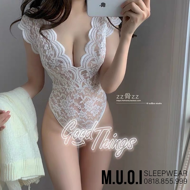 Bodysuit ren hoa siêu sang chảnh che khuyết điểm vai hàng Quảng Châu cao cấp BS1 Muối sleepwear - Hàng có sẵn