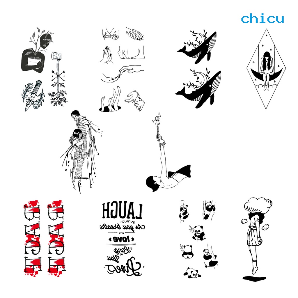 [Hàng mới về] Miếng dán hình xăm tạm thời màu trắng đen