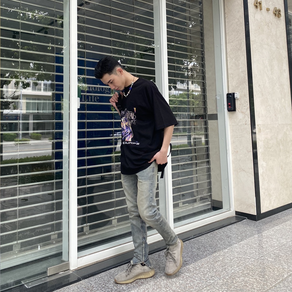 Quần jean nam cao cấp streetwear AMA màu xanh wash bụi form slimfit chất jean co giãn, thoải mái.