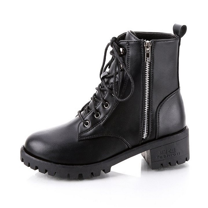 Ảnh thật - Giày boot nữ đế vuông cá tính cao 5cm khóa kéo kết hợp cột dây B145