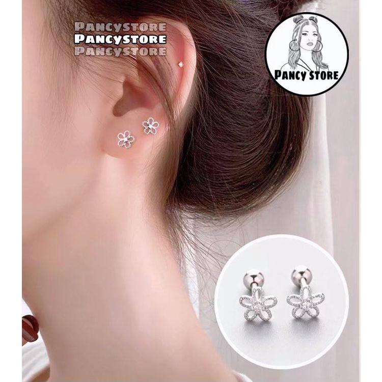khuyên tai bông tai titan hoa nhuỵ đính kim lấp lánh