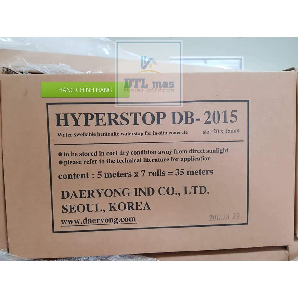 Thùng 35m Hyperstop DB2015 KOREA - Thanh cao su trương nở chống thấm cổ ống, mạch ngừng bê tông. Hãn