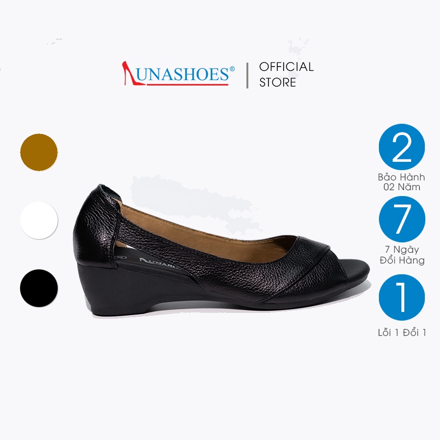 Giày đế xuồng nữ 3p LUNASHOES 24805 da bò hở mũi đế tpr chống trơn phối đồ công sở đẹp