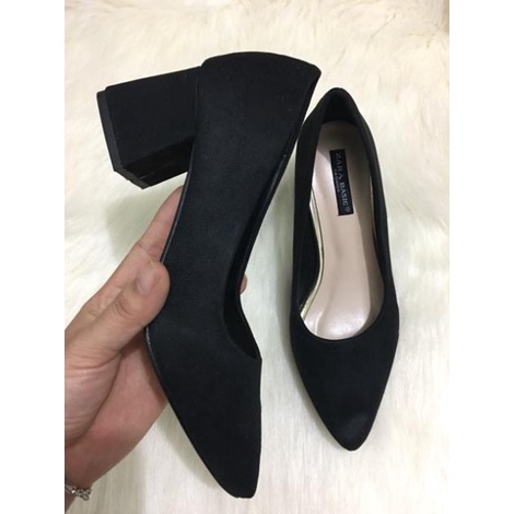 Giày Cao Gót Gót Vuông Da Lộn 5cm