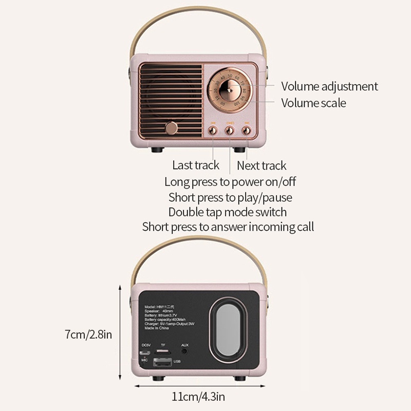 Loa Bluetooth Không Dây Có Tay Cầm Phong Cách Retro