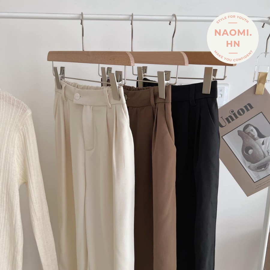 Quần baggy basic nữ 3 màu HOTHIT dáng mới phong cách công sở 1 cúc chun sau freesize.