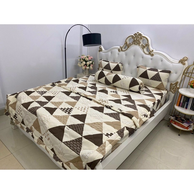 Bộ ga và vỏ gối thun Hàn mẫu tam giác là tác giam, bộ Drap thun 4 món mát mẻ