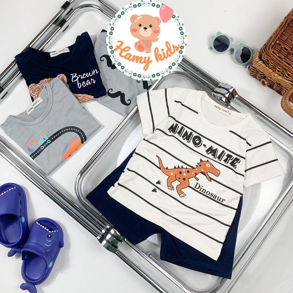 Bộ Cộc Tay Minky Mom Chính Hãng Bé Trai Bé Gái Thun Lạnh Hình Giao Thông Gấu Bộ Râu Cool Bé 0-5 Tuổi Dưới 20kg- Hamykids