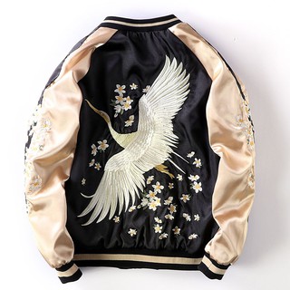 ÁO KHOÁC BOMBER THÊU HẠC 2 LỚP MẶC ĐƯỢC 2 MẶT CỰC ĐẲNG CẤP, ÁO BOMBER THÊU 2 MẶT