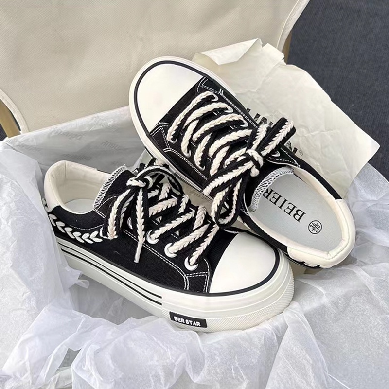 Giày Thể Thao Cột Dây Đế Dày Thoáng Khí Phong Cách Hàn Quốc Cho Nữ