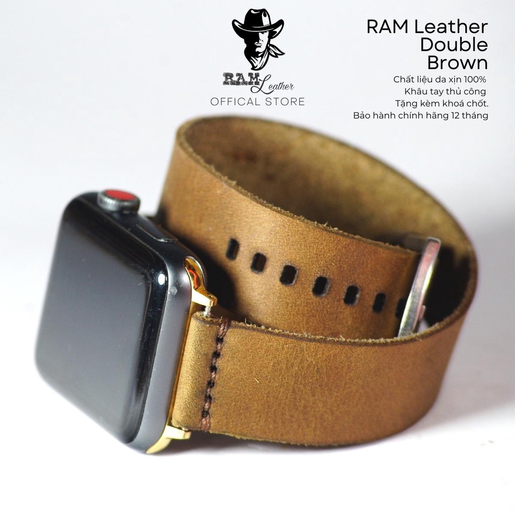 Dây đồng hồ Apple Watch , Iwatch , Iphone Watch Da Bò Thật Double Straps  RAM Leather  Bền Đẹp