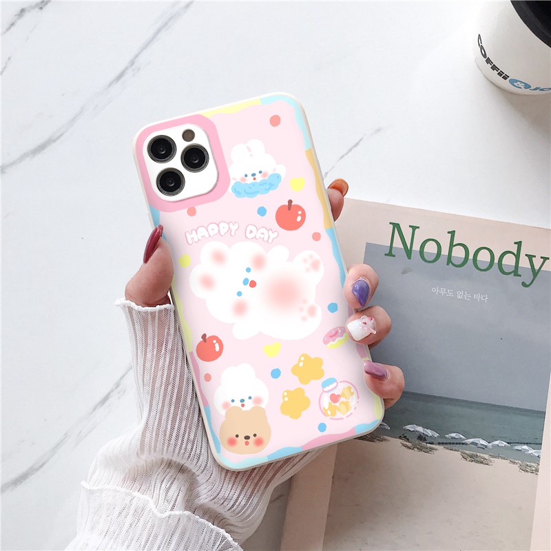 Ốp iphone - Ốp lưng iphone cạnh vuông viền camera Thỏ tai hồng dành cho ip 6 đến 14promax - ng004