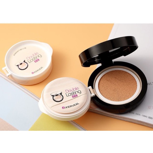 (1+1) Full Set Phấn Nước Nền A'ERVEAL Màu Vàng Double Lasting CC Tặng Kèm Lõi Thay Dễ Thương