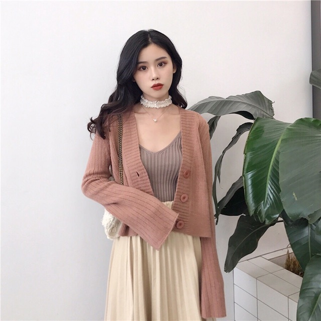 Áo cardigan len dáng ngắn tay loe vintage - ảnh thật phía sau | BigBuy360 - bigbuy360.vn
