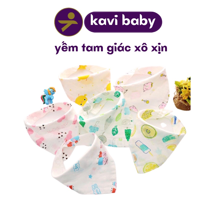 khăn Yếm tam giác xô BEPIKA cúc bấm 4 lớp in hình dễ thương cho bé trai bé gái 1 yếm