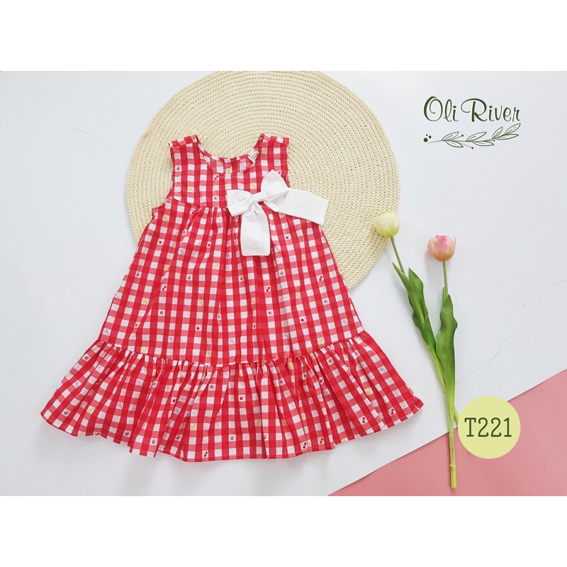 VÁY ĐẦM BABY DOLL CARO ĐỎ THƯƠNG HIỆU OLI RIVER