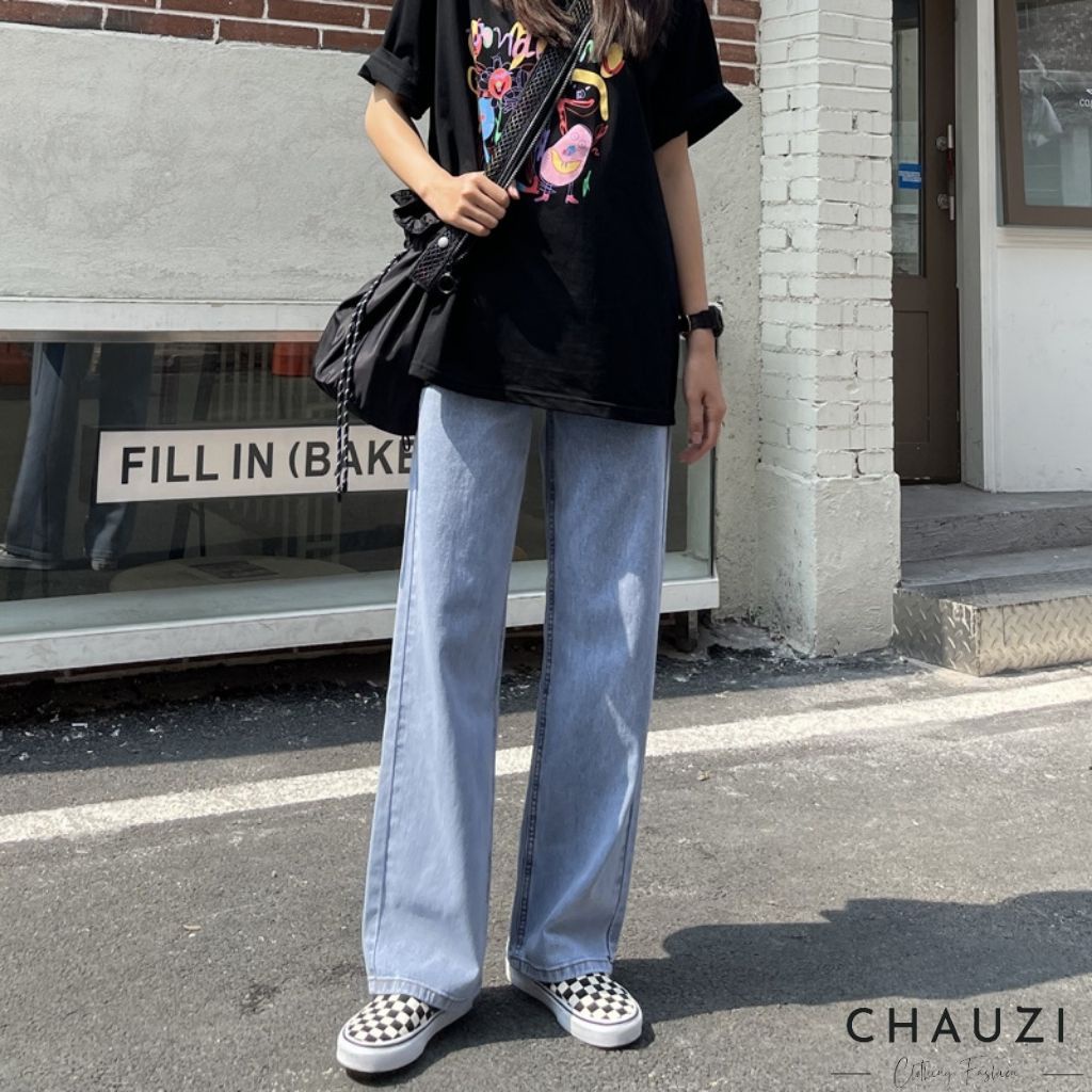 Quần Jeans Nữ CHAUZI Jeans Lưng Cao Dáng Suông Ống Rộng Ulzzang Cực Chất
